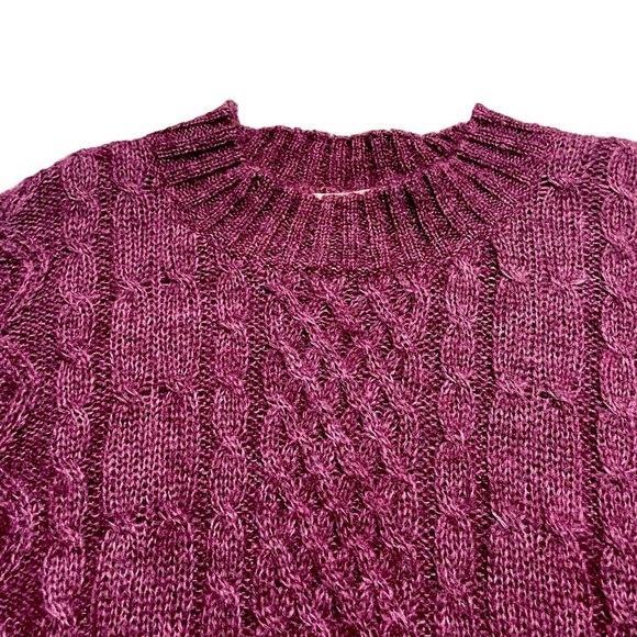 Vintage 90's Paris Sport Club Mohair Cable knit Sweater Berry Cottagecore SZ M - Picture 5 of 10